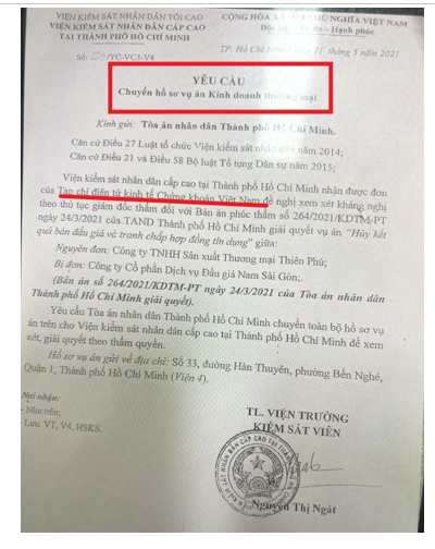 Thiên Phú gửi đến cơ quan báo chí thông tin “Đề Nghị không chấp nhận kháng nghị số 174 của VKSND Cấp cao TP. HCM”  tranh chấp thương mại dự án Hòa Lân